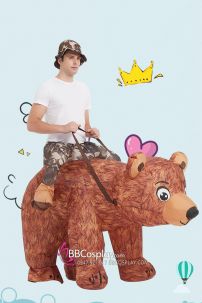 Mascot Người Cưỡi Gấu Nâu Bơm Hơi