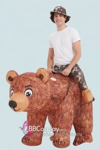 Mascot Người Cưỡi Gấu Nâu Bơm Hơi
