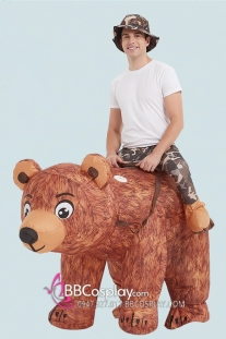 Mascot Người Cưỡi Gấu Nâu Bơm Hơi