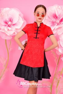 Sườn Xám Váy Đỏ Đen