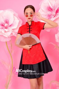 Sườn Xám Váy Đỏ Đen