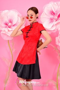 Sườn Xám Váy Đỏ Đen