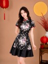 Sườn Xám Đen Váy Đen Vải Phi
