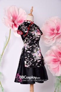 Sườn Xám Đen Váy Đen Vải Phi