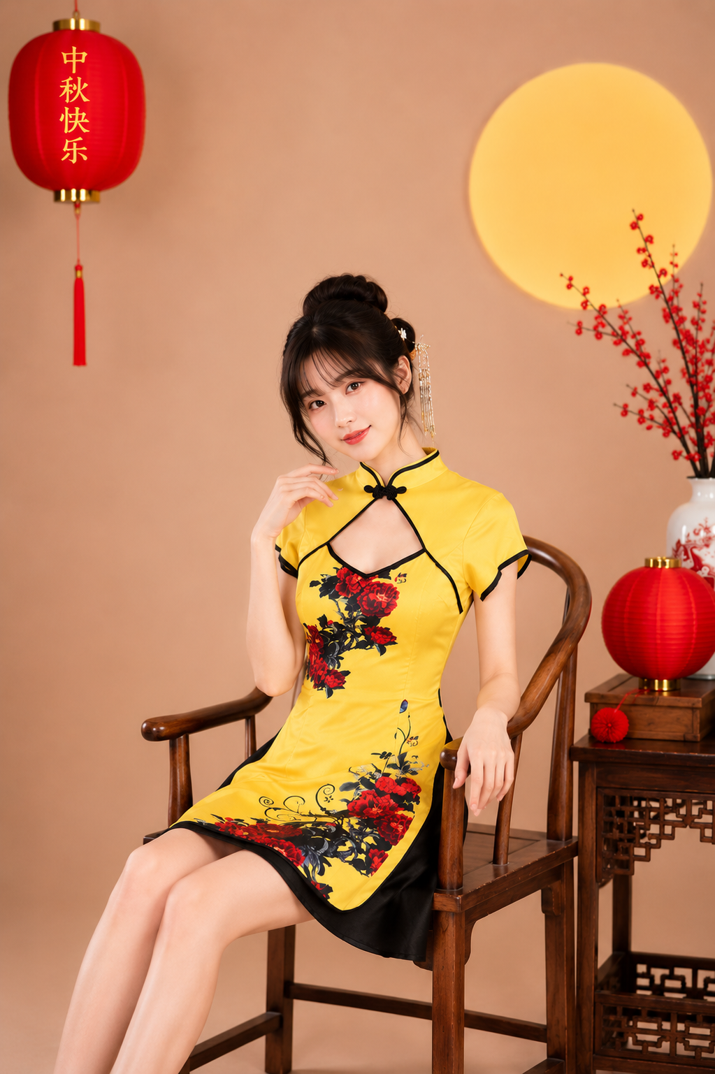 Qiloli Vàng - Sườn Xám Vàng Váy Đen