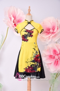 Qiloli Vàng - Sườn Xám Vàng Váy Đen