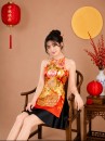 Xường Xám Váy Phi Áo Đỏ Váy Đen