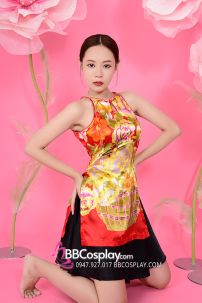 Xường Xám Váy Phi Áo Đỏ Váy Đen