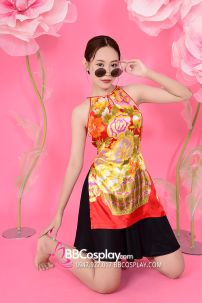 Xường Xám Váy Phi Áo Đỏ Váy Đen