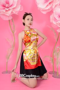 Xường Xám Váy Phi Áo Đỏ Váy Đen