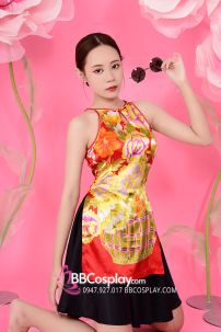 Xường Xám Váy Phi Áo Đỏ Váy Đen