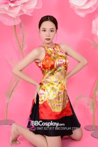 Xường Xám Váy Phi Áo Đỏ Váy Đen