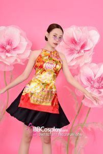 Xường Xám Váy Phi Áo Đỏ Váy Đen