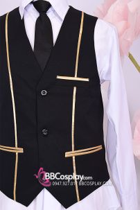 Áo Gile Nam Đen Viền Vàng Cho Giới Trẻ