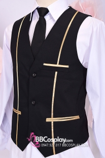 Áo Gile Nam Đen Viền Vàng Cho Giới Trẻ