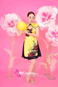 Qiloli - Xường Xám Váy Vàng Hàng In Tại Xưởng