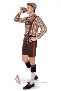Trang Phục Lederhosen  Quần Yếm Caro Nâu Cho Nam