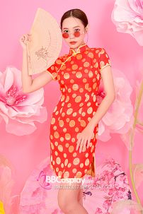 Xườn Xám Gấm Đỏ Đồng Tiền