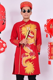 Áo Dài Nam Đỏ Cách Tân Vẽ Rồng