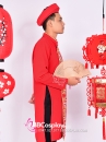 Áo Dài Nam Đỏ Hoạ Tiết Trống Đồng Dân Tộc
