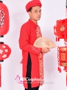 Áo Dài Nam Đỏ Hoạ Tiết Trống Đồng Dân Tộc