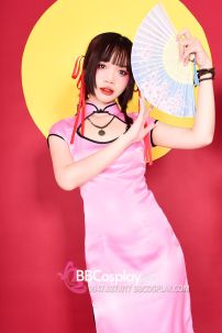 Xường Xám Hồng Phấn Dài Xẻ Tà Phi Lụa