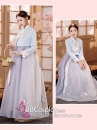 Hanbok Áo Xanh Cổ Thêu Váy Voan Xám Thêu Hoa Mẫu Mới