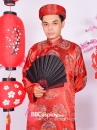 Áo Dài Cổ Truyền Nam Màu Đỏ Vải Gấm