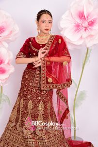 Đồ Lehanga Đỏ Gạch Cháy