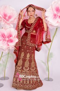 Đồ Lehanga Đỏ Gạch Cháy