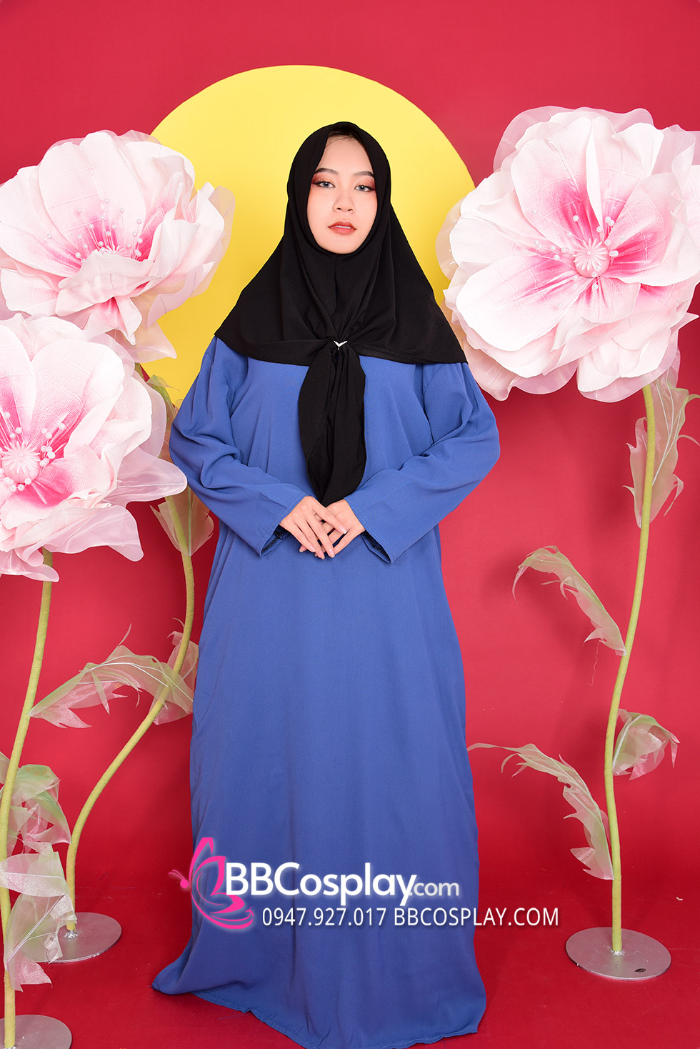 Trang Phục Phụ Nữ Trung Đông Abaya Xanh Ai-Amira Đen