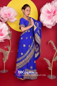 Sari Truyền Thống Ấn Độ Xanh Cobalt Blue