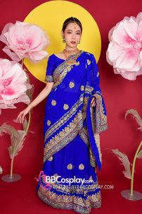 Sari Truyền Thống Ấn Độ Xanh Cobalt Blue