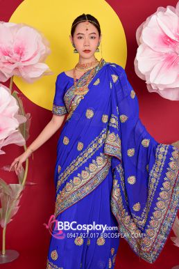 Sari Truyền Thống Ấn Độ Xanh Cobalt Blue