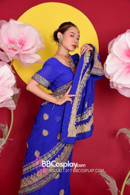 Sari Truyền Thống Ấn Độ Xanh Cobalt Blue