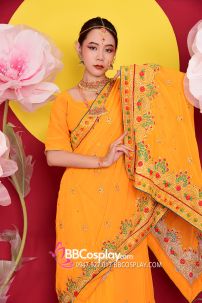 Sari Truyền Thống Ấn Độ Vàng Mustard