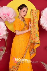 Sari Truyền Thống Ấn Độ Vàng Mustard