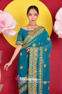 Trang Phục Ấn Độ  Truyền Thống Sharee Xanh Cổ Vịt