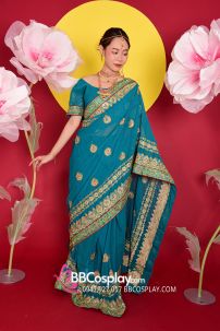 Trang Phục Ấn Độ  Truyền Thống Sharee Xanh Cổ Vịt