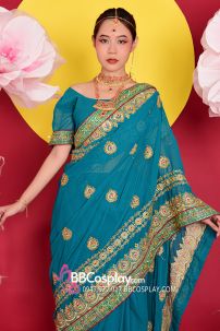 Trang Phục Ấn Độ  Truyền Thống Sharee Xanh Cổ Vịt
