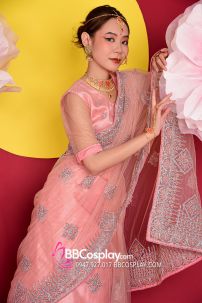 Đồ Truyền Thống Ấn Độ Saree Hồng Salmon