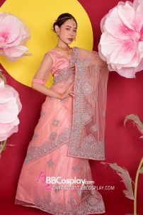 Đồ Truyền Thống Ấn Độ Saree Hồng Salmon