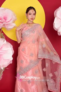 Đồ Truyền Thống Ấn Độ Saree Hồng Salmon
