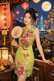 Sườn Xám Phi Xanh Lá Size S