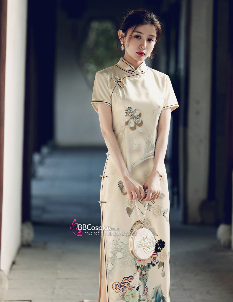 Thượng Hải Truyện Trung Quốc Phong Cách Nữ Sinh Nhật Cổ Hoa Dài Sườn Xám  Đầm Retro Váy Bầu Qipao 5 Màu / Trang phục thế giới