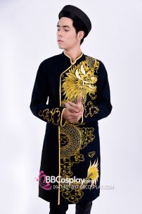 Áo Dài Nam Đen Vẽ Rồng Vàng