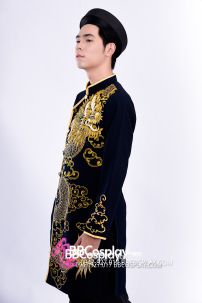Áo Dài Nam Đen Vẽ Rồng Vàng