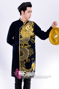 Áo Dài Nam Đen Vẽ Rồng Vàng