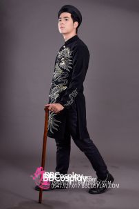 Áo Dài Nam Cách Tân Đen Vẽ Rồng Trắng