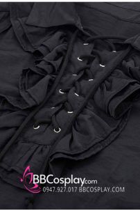 Áo Sơ Mi Đen Nam Tước Cổ Bèo Quý Tộc Cổ Điển